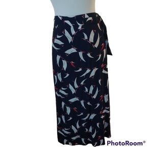 Chaps Nautical Navy Wrap Skirt L